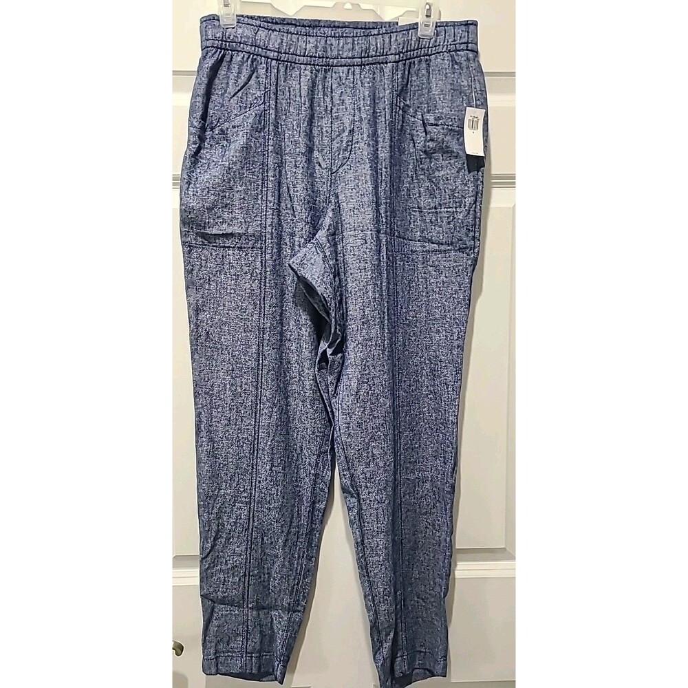 NWT Old Navy Blue Linen Blend High Rise Pull On Tapered Ankle Pants Sz S